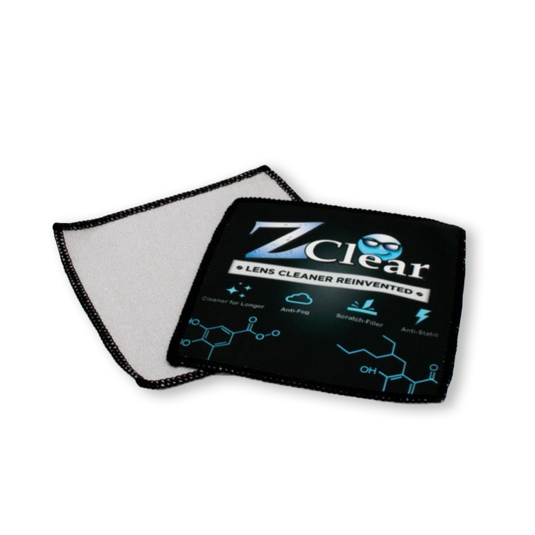 Z Clear microfiber cloth lifting smudges and fingerprints from prescription glasses