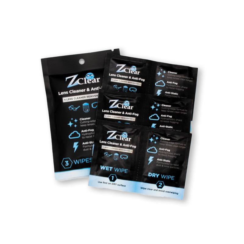Anti-fog lens wipes for swim goggles, dive masks and sport sunglasses