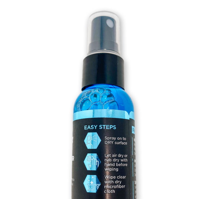Z Clear 2oz anti-fog spray step-by-step application on dry lens surface