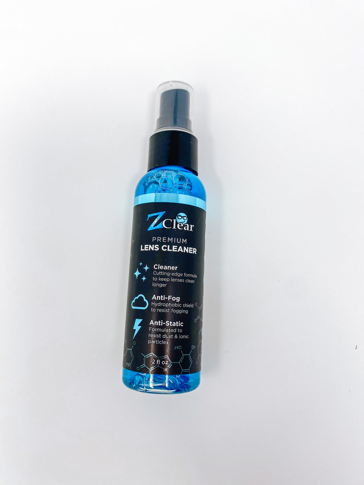 Z Clear 2oz lens cleaner spray bottle with microfiber towel — USA made