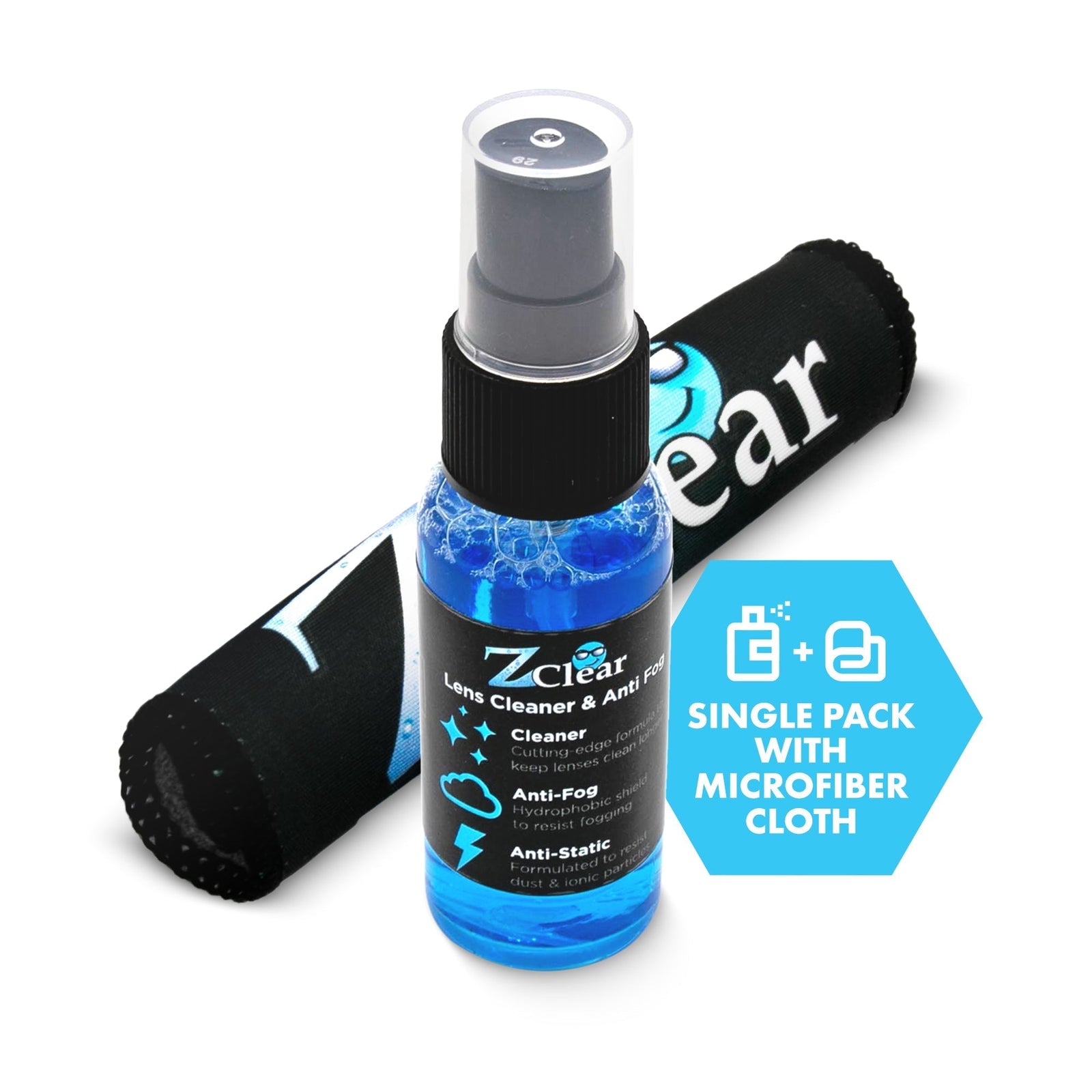 Z Clear 1oz anti-fog spray and microfiber cloth combo pack