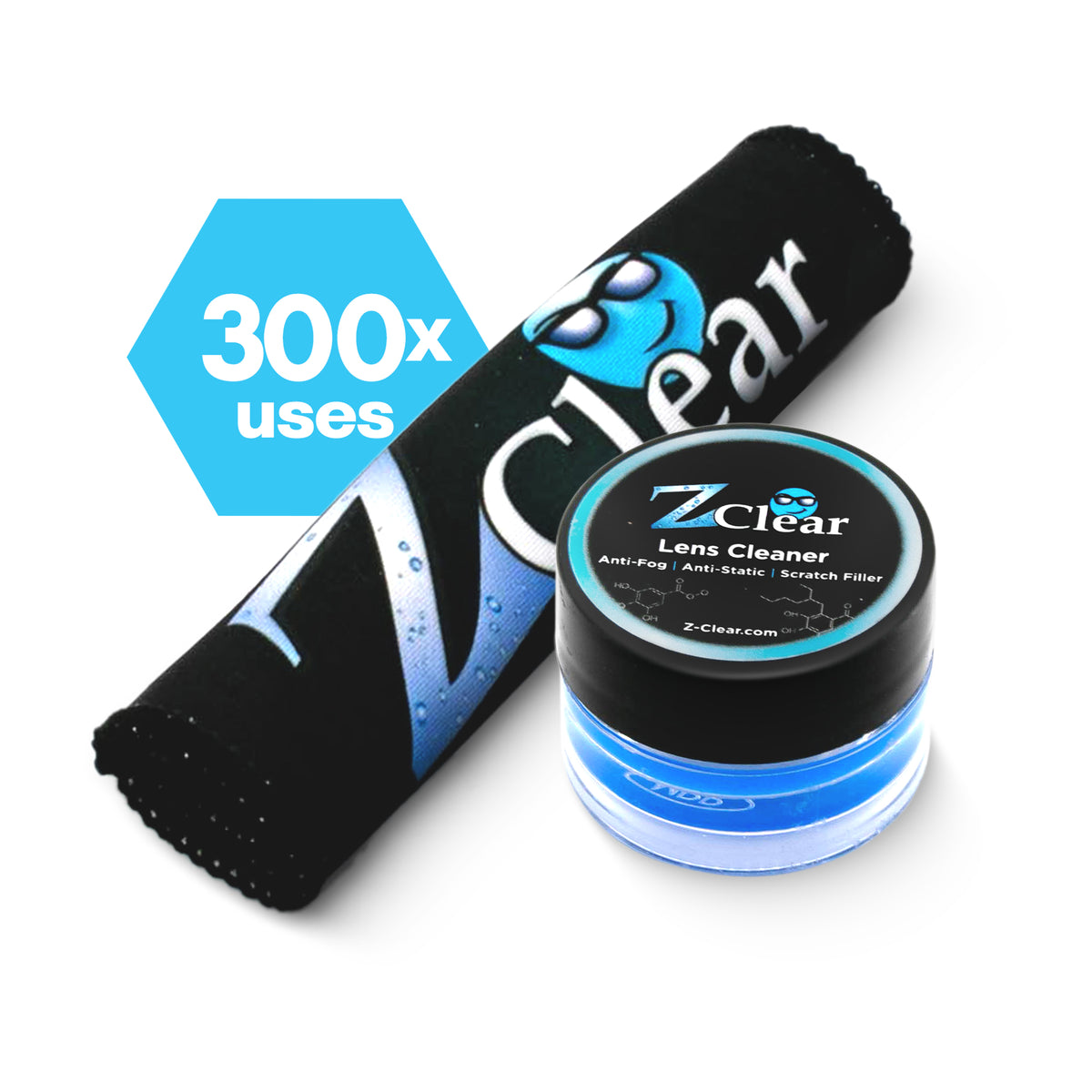 Z Clear anti-fog paste with microfiber cloth — 300 uses per jar