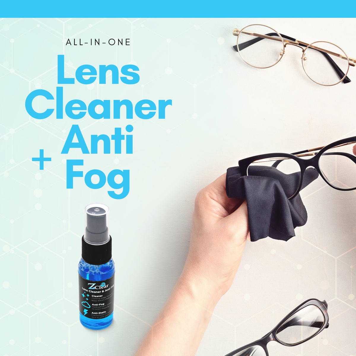 Z Clear All-in-One Lens Cleaner Anti-Fog Spray 1oz with Microfiber Cloth