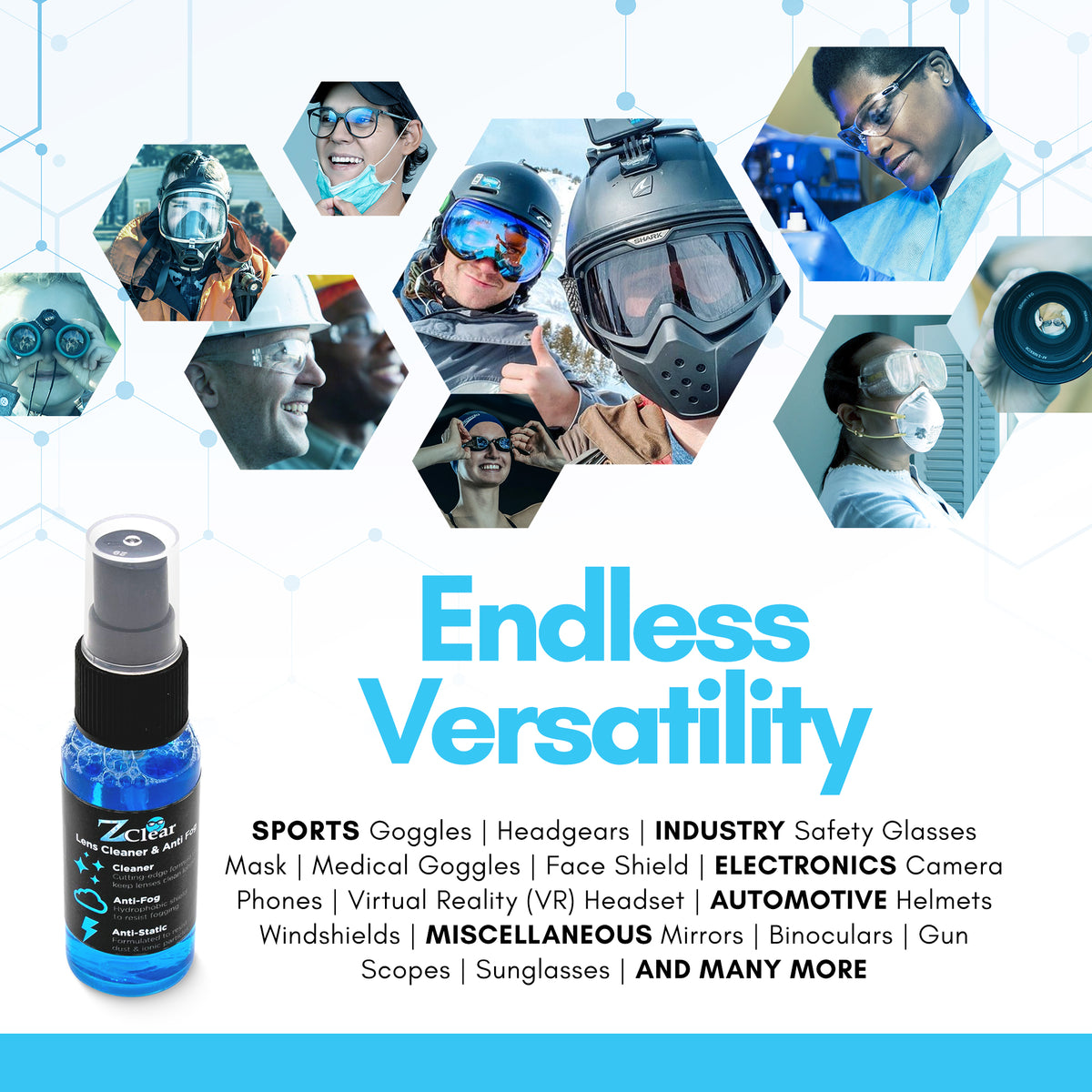 Z Clear 1oz spray — anti-fog for goggles, helmets, sunglasses and VR headsets