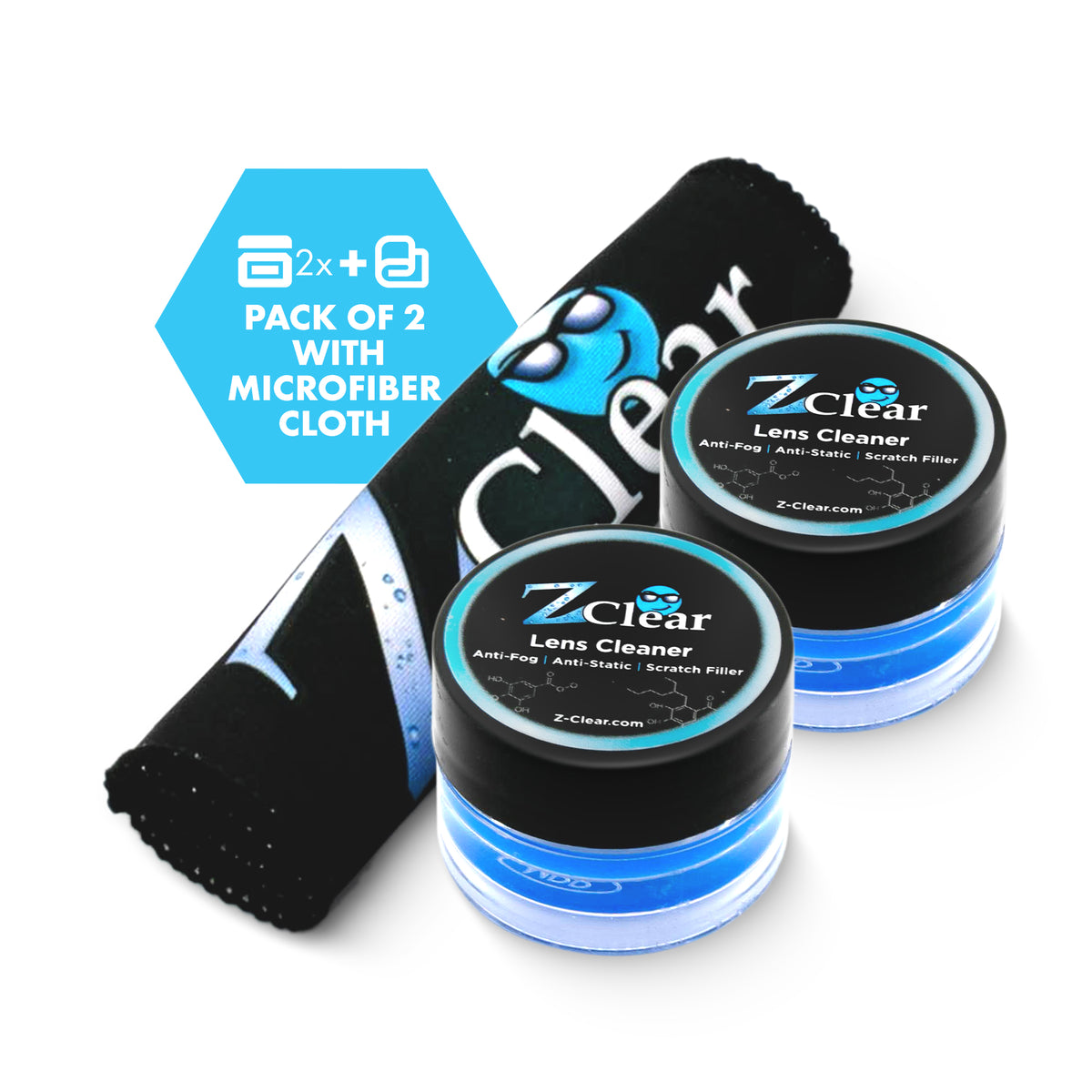 Z Clear anti-fog paste 2-pack with microfiber cloth — glasses cleaner kit