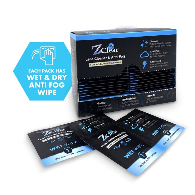 Z Clear wet/dry anti-fog lens wipes 50-pack for glasses and goggles